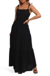 Petal And Pup Petal & Pup Ione Shirred Tie Strap Maxi Dress In Black