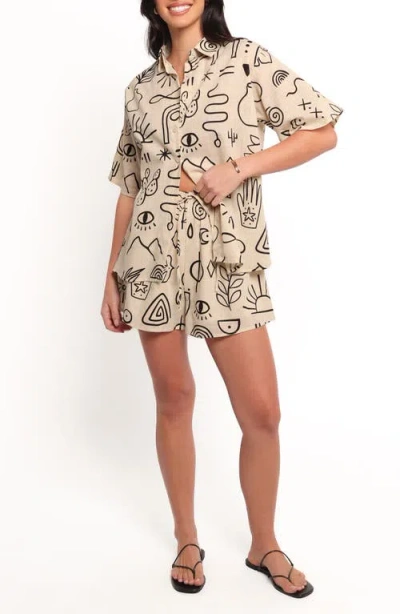 Petal And Pup Petal & Pup Isabella Mixed Print Button-up Shirt & Drawstring Shorts Set In Multi