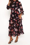 Petal And Pup Petal & Pup Isadora Floral Print Ruffle Long Sleeve Maxi Dress In Black