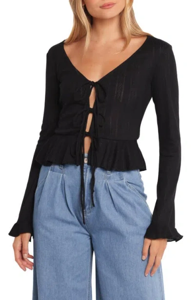 Petal And Pup Petal & Pup Islah Pointelle Tie Front Cardigan In Black