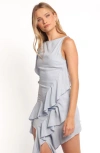 Petal And Pup Petal & Pup Isobel Asymmetric Ruffle Cotton & Linen Dress In Blue