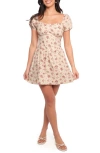 Petal And Pup Petal & Pup Isobelle Floral Puff Sleeve Cotton Mini Sundress In Neutral
