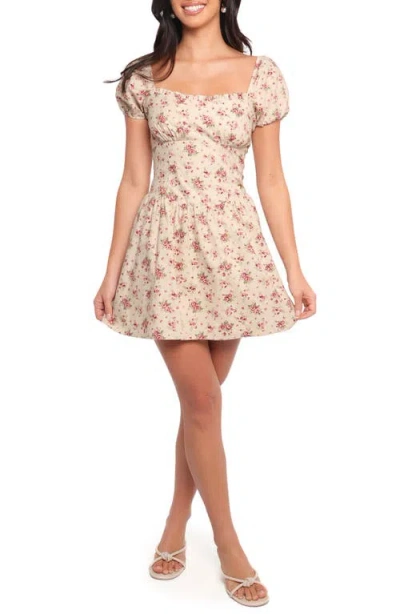 Petal And Pup Petal & Pup Isobelle Floral Puff Sleeve Cotton Mini Sundress In Neutral