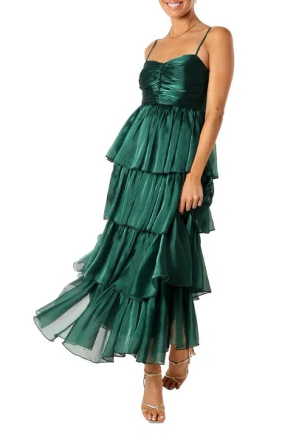 Petal And Pup Petal & Pup Jace Tiered Satin Gown In Green