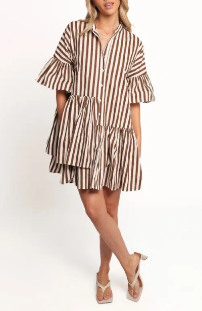 Petal And Pup Petal & Pup Jacqueline Stripe Cotton Shirtdress In Brown