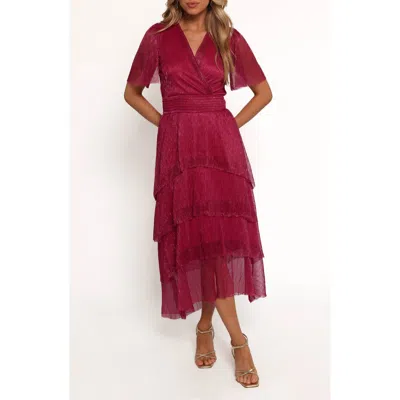 Petal And Pup Petal & Pup Jasmin Short Sleeve Tiered Midi Dress In Red