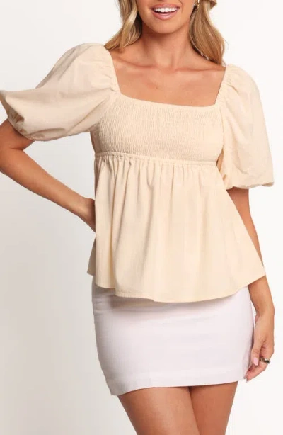 Petal And Pup Petal & Pup Jemima Puff Sleeve Smocked Cotton Babydoll Top In Neutral