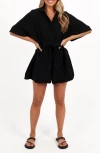 Petal And Pup Petal & Pup Jemmy Tie Waist Cotton Gauze Romper In Black