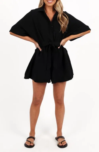 Petal And Pup Petal & Pup Jemmy Tie Waist Cotton Gauze Romper In Black
