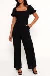 Petal And Pup Petal & Pup Jolene Smocked Puff Sleeve Jumpsuit In Black