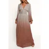 Petal And Pup Petal & Pup Jovie Metallic Ombré Long Sleeve Maxi Dress In Brown
