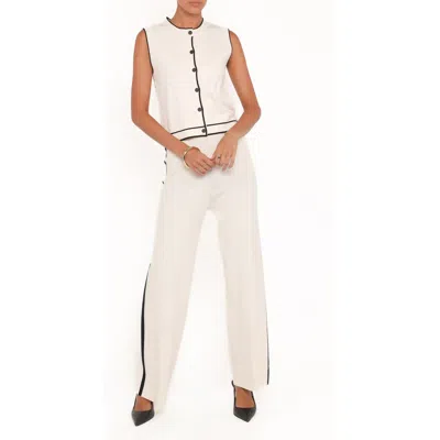 Petal And Pup Petal & Pup Jules Contrast Piping Sweater Vest & Pants Set In White