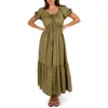 Petal And Pup Petal & Pup Juliana Puff Sleeve Cotton Maxi Dress In Green