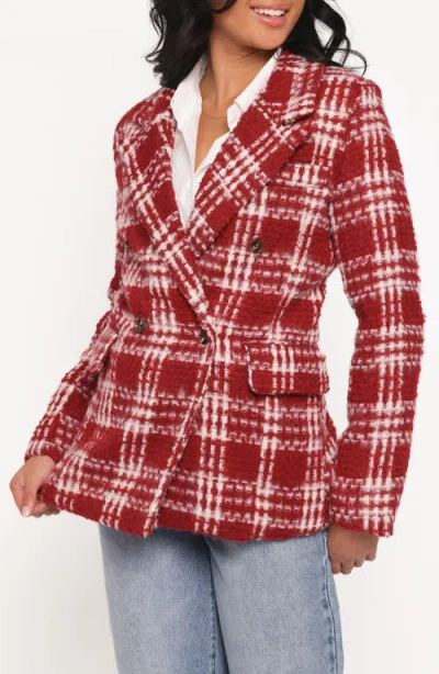 Petal And Pup Petal & Pup Juliette Plaid Bouclé Blazer In Red