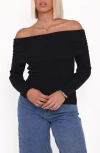 Petal And Pup Petal & Pup Junia Tie Back Off The Shoulder Rib Top In Black