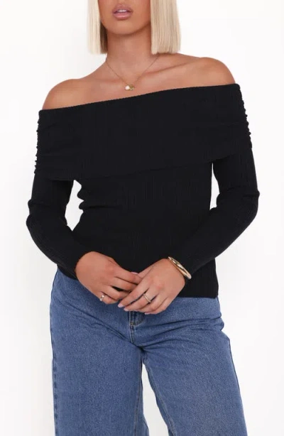 Petal And Pup Petal & Pup Junia Tie Back Off The Shoulder Rib Top In Black
