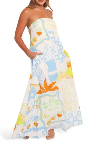 Petal And Pup Petal & Pup Kaelani Printed Strapless Cotton Maxi Dress In Multi