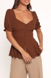 Petal And Pup Petal & Pup Kameran Peplum Top In Brown