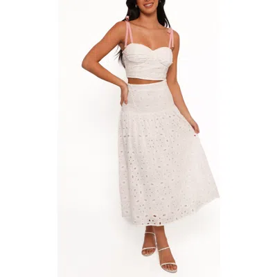 Petal And Pup Petal & Pup Kara Eyelet Cotton Bustier Crop Top & Maxi Skirt Set In Multi