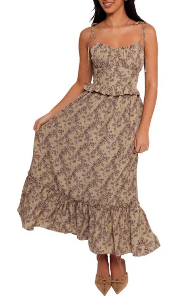 Petal And Pup Petal & Pup Karie Print Ruffle Hem Maxi Dress In Brown