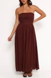 Petal And Pup Petal & Pup Kayt Strapless Linen Blend Maxi Sundress In Brown