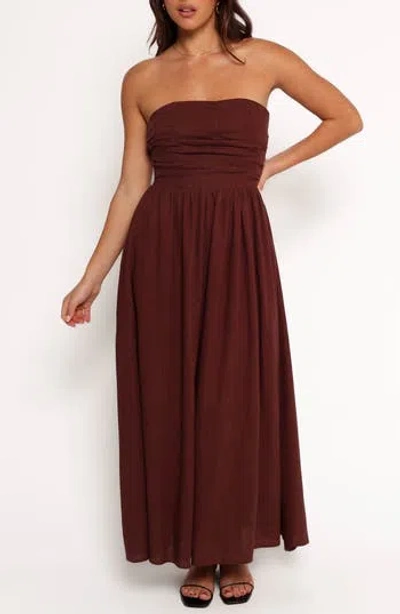 Petal And Pup Petal & Pup Kayt Strapless Linen Blend Maxi Sundress In Brown