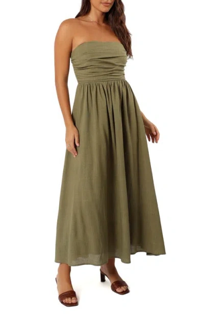 Petal And Pup Petal & Pup Kayt Strapless Linen Blend Maxi Sundress In Green
