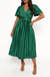 Petal And Pup Petal & Pup Keelah Pleated Satin Midi Dress In Green