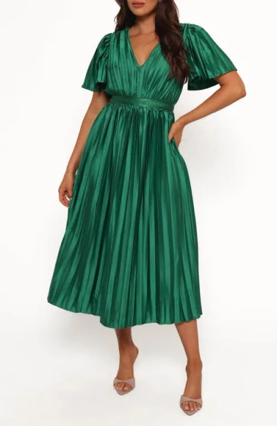 Petal And Pup Petal & Pup Keelah Pleated Satin Midi Dress In Green