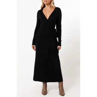 Petal And Pup Petal & Pup Kellan Long Sleeve Wrap Midi Dress In Black