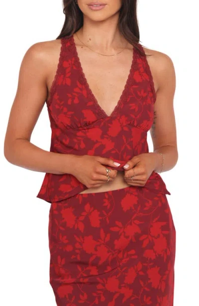 Petal And Pup Petal & Pup Kelso Floral Lace Trim Tank In Burgundy