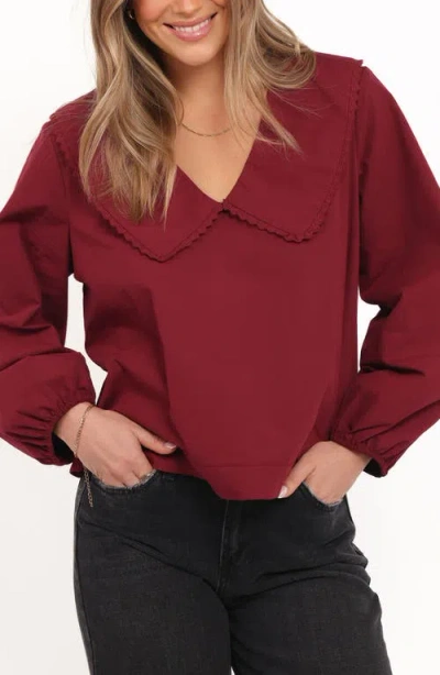 Petal And Pup Petal & Pup Kenna Collared Cotton Poplin Top In Red