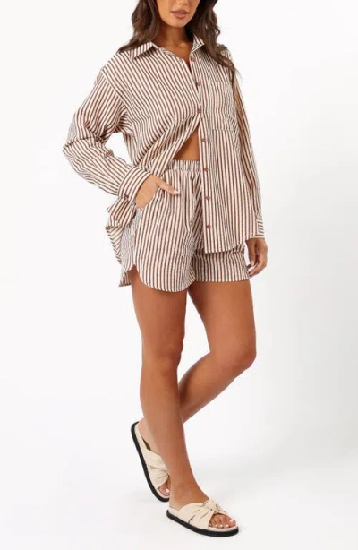 Petal And Pup Petal & Pup Kennie Stripe Cotton Blend Seersucker Shorts In Brown