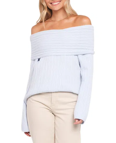 Petal And Pup Kenny Off Shoulder Knit Sweater In Blue