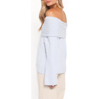 Petal And Pup Petal & Pup Kenny Off The Shoulder Rib Sweater In Blue