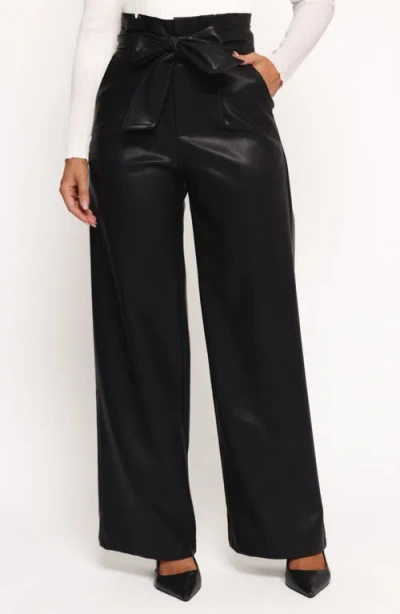 Petal And Pup Petal & Pup Kieran Tie Waist Faux Leather Wide Leg Pants In Black