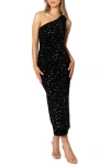 Petal And Pup Petal & Pup Kiki One Shoulder Sequin Midi Dress In Black