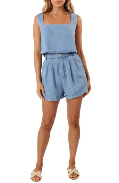 Petal And Pup Petal & Pup Kingston Two-piece Denim Tank & Shorts Set In Medium Blue