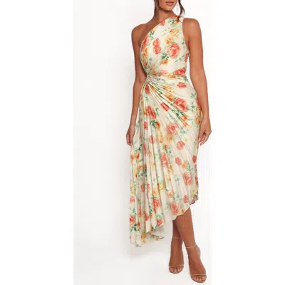 Petal And Pup Petal & Pup Kleo Floral Pleated One-shoulder Satin Cocktail Dress In Multi