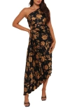Petal And Pup Petal & Pup Kleo Floral Pleated One-shoulder Satin Dress In Black