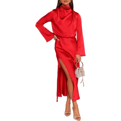 Petal And Pup Petal & Pup Kristyn Long Sleeve Satin Dress In Red