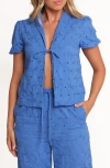 Petal And Pup Petal & Pup Ksenia Eyelet Embroidered Tie Front Cotton Top In Blue