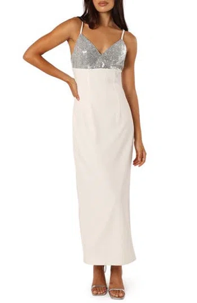 Petal And Pup Petal & Pup Kylie Sequin Embellished Empire Waist Column Dress In Silver