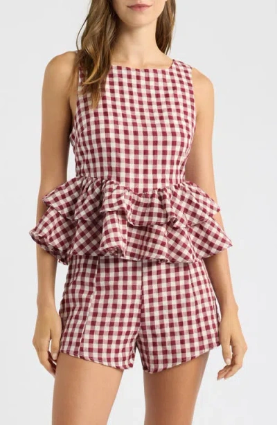 Petal And Pup Petal & Pup Landon Gingham Tiered Peplum Top In Multi