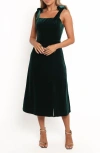 Petal And Pup Petal & Pup Laurel Tie Shoulder A-line Velvet Midi Dress In Green