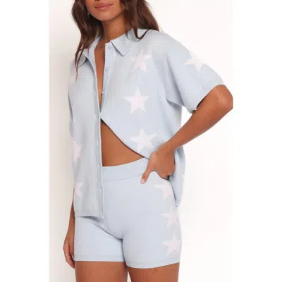 Petal And Pup Petal & Pup Lela Collared Short Sleeve Cardigan In Blue