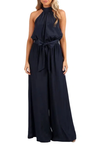 Petal And Pup Petal & Pup Lelia Halter Neck Wide Leg Jumpsuit In Blue