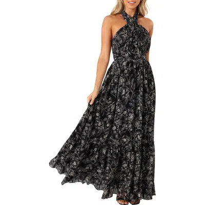 Petal And Pup Petal & Pup Lennon Floral Halter Gown In Black