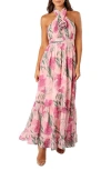 Petal And Pup Petal & Pup Lennon Floral Halter Gown In Pink