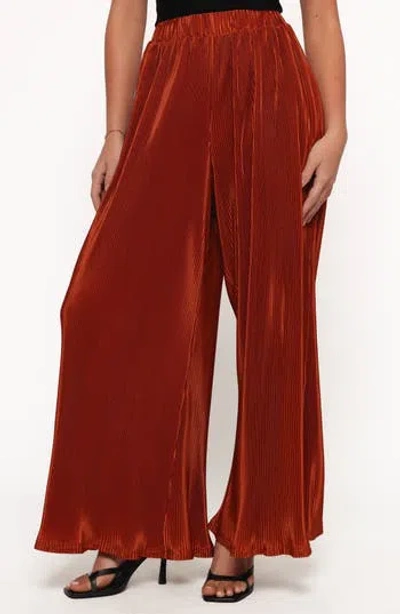 Petal And Pup Petal & Pup Leria Plissé Wide Leg Satin Pants In Orange